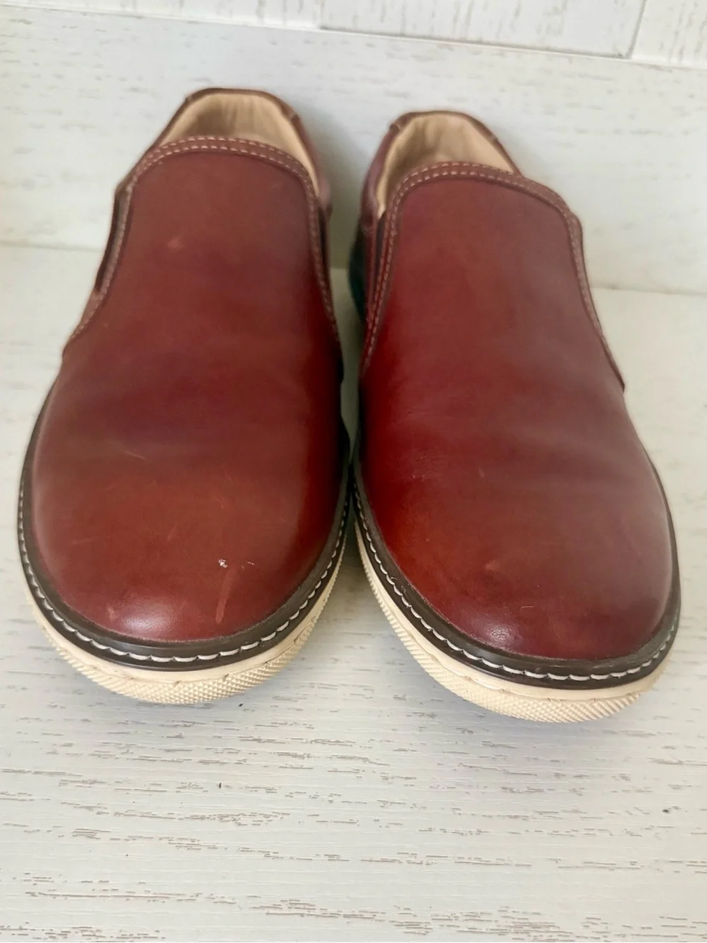 J&M Sheepskin-Lined Men's Slip-On Loafers - Chestnut Brown size 8.5 US men